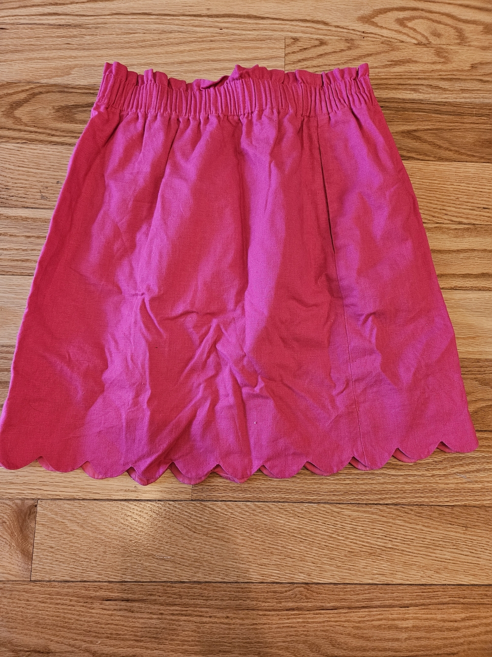 J. Crew Bright Pink LINEN Scalloped Hem Mini Skirt